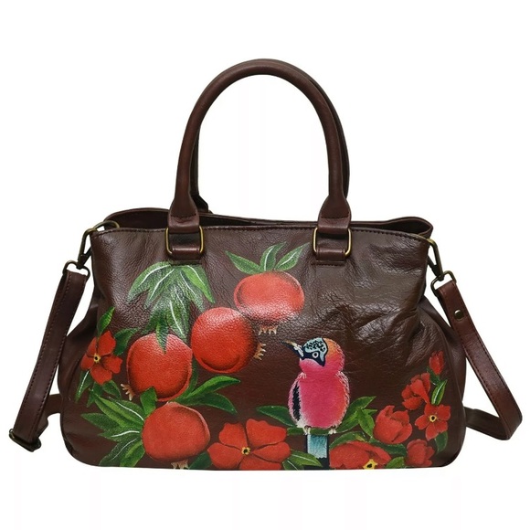 SUKRITI New Leather Hand painted Women Shoulder Hand Bag Bird Design - Picture 1 of 6